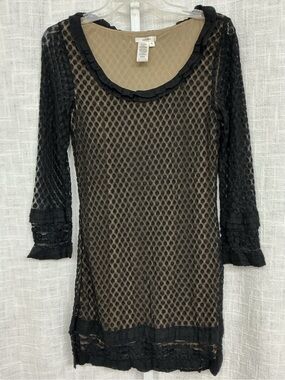 Sophie Max Black Lace Overlay Dress with Nude Underlayer